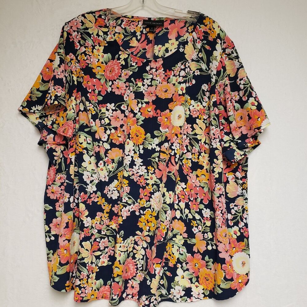 Lane Bryant Floral Scoop Neck Short Sleeve Blouse Shirt Top Women's Size 28 Work